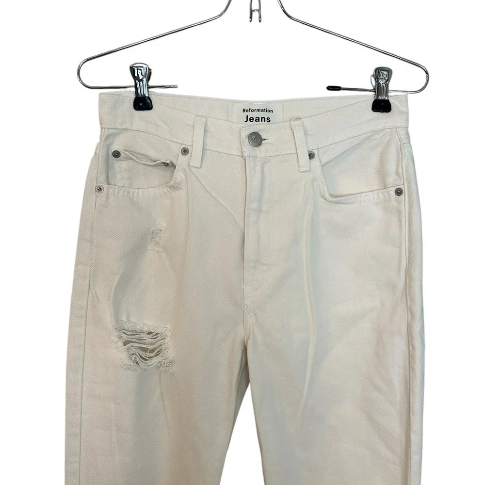 NWOT REFORMATION Julia High Waist Cigarette Jeans Destroyed Ivory 26 - Picture 4 of 8